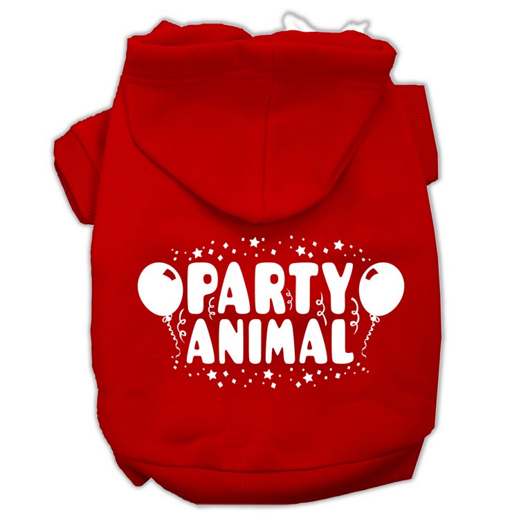 Party Animal Screen Print Pet Hoodies Red Size Sm