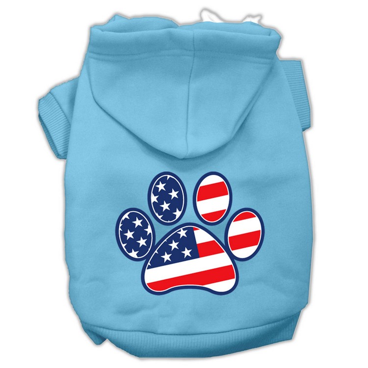 Patriotic Paw Screen Print Pet Hoodies Baby Blue XXXL