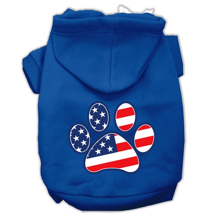 Patriotic Paw Screen Print Pet Hoodies Blue Size XS