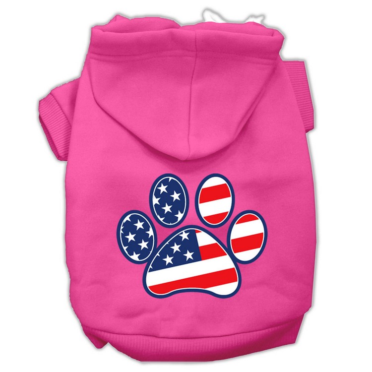 Patriotic Paw Screen Print Pet Hoodies Bright Pink Size S