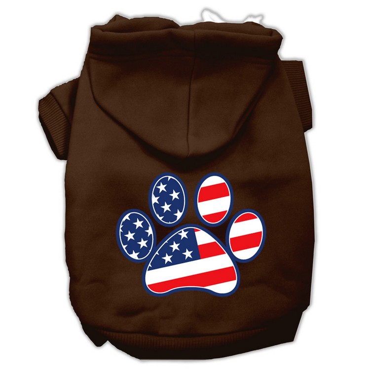 Patriotic Paw Screen Print Pet Hoodies Brown XS