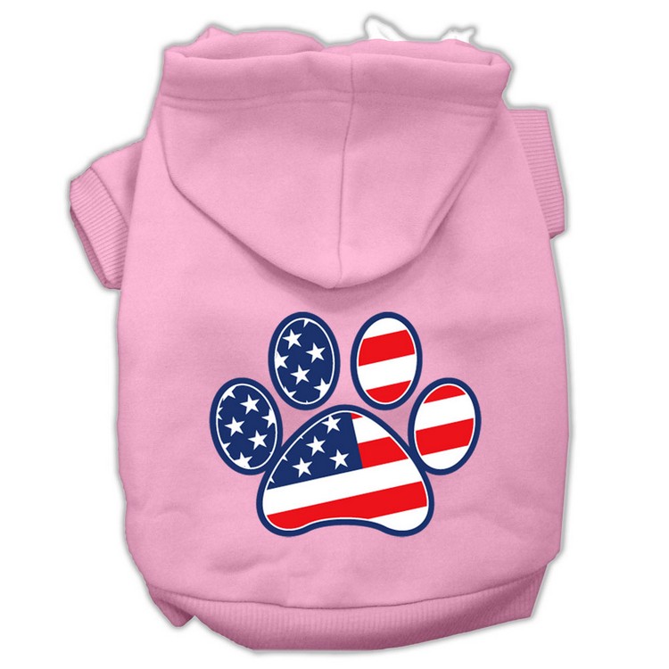 Patriotic Paw Screen Print Pet Hoodies Light Pink Size M