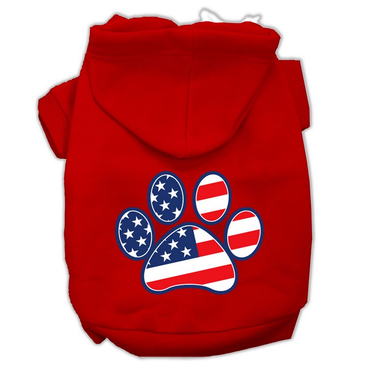 Patriotic Paw Screen Print Pet Hoodies Red Size XS