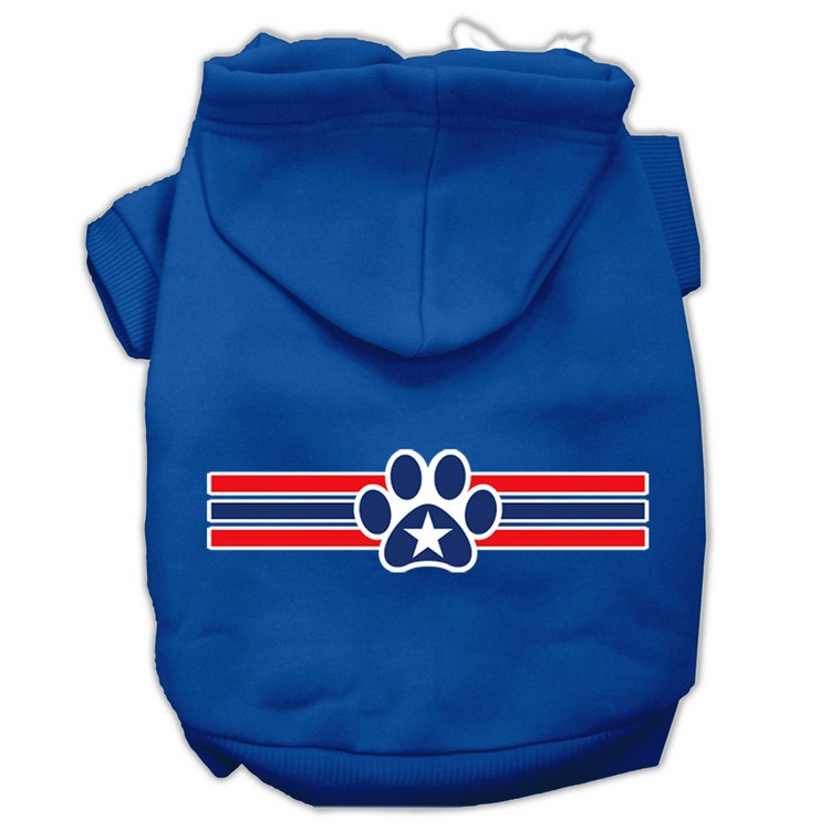 Patriotic Star Paw Screen Print Pet Hoodies Blue Size Lg