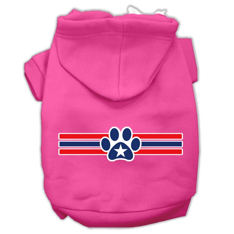 Patriotic Star Paw Screen Print Pet Hoodies Bright Pink Size XS