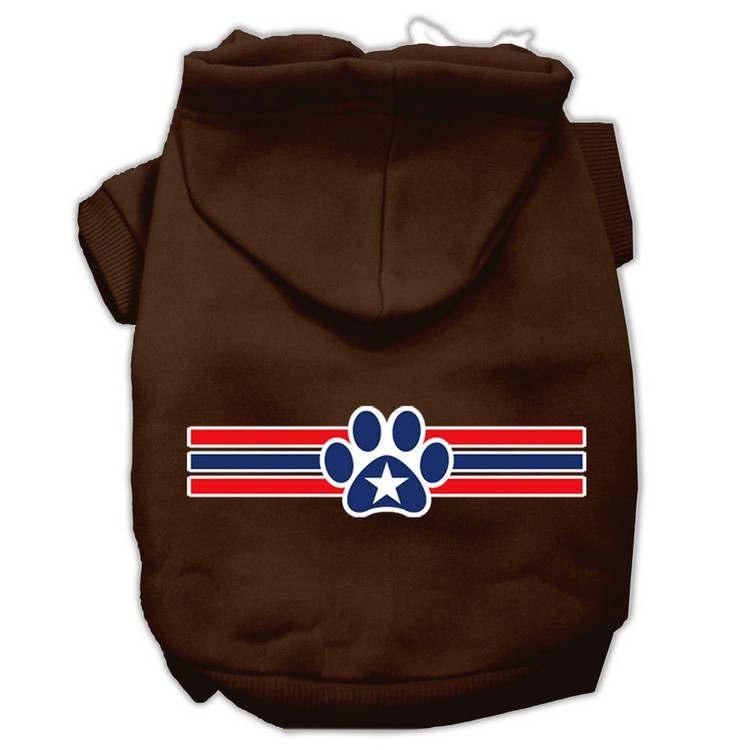 Patriotic Star Paw Screen Print Pet Hoodies Brown Size XS