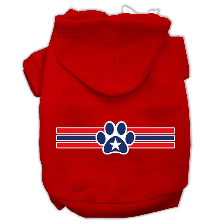 Patriotic Star Paw Screen Print Pet Hoodies Red Size XS