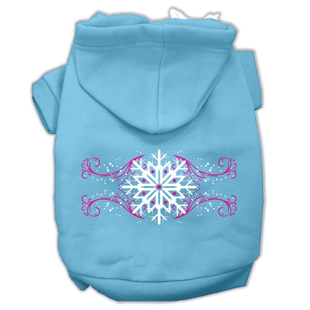 Pink Snowflake Swirls Screenprint Pet Hoodies Baby Blue Size XS