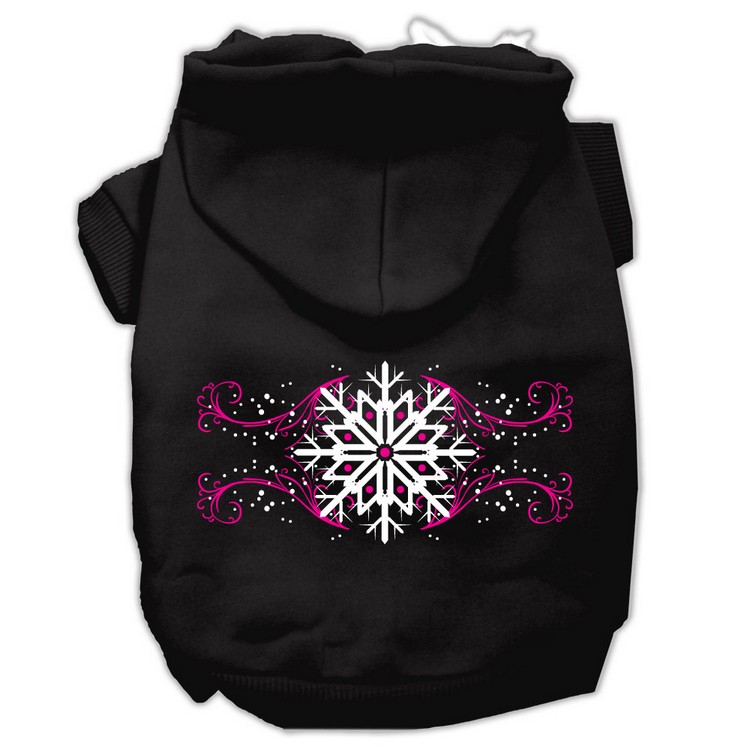 Pink Snowflake Swirls Screenprint Pet Hoodies Black Size XS