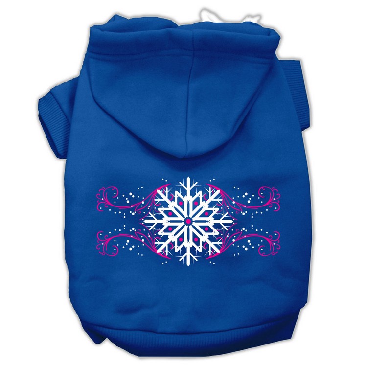 Pink Snowflake Swirls Screenprint Pet Hoodies Blue Size XS