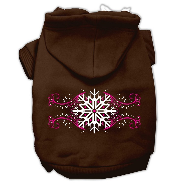 Pink Snowflake Swirls Screenprint Pet Hoodies Brown Size XS