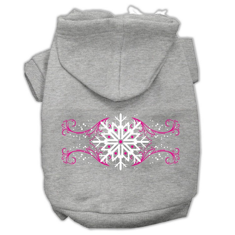 Pink Snowflake Swirls Screenprint Pet Hoodies Grey Size XS