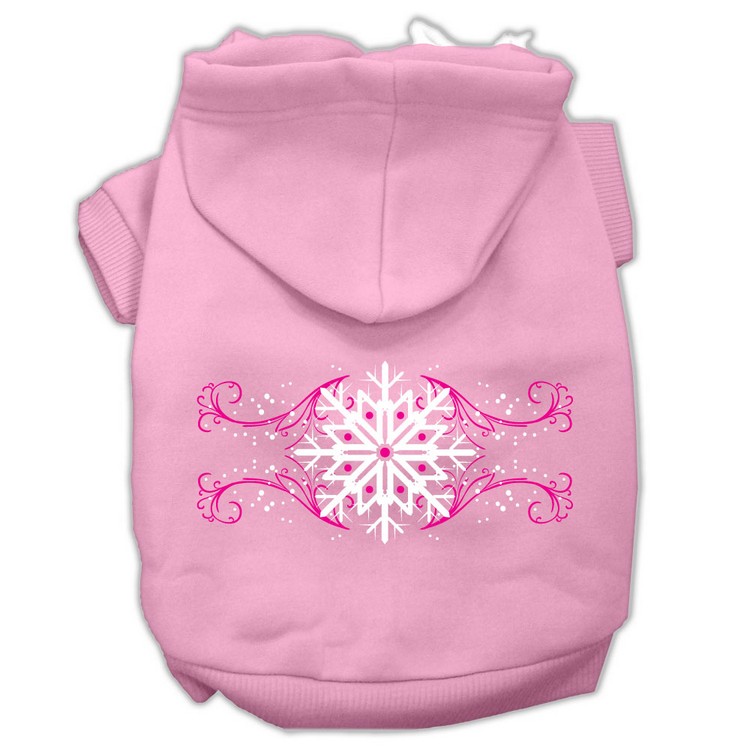 Pink Snowflake Swirls Screenprint Pet Hoodies Light Pink Size XS