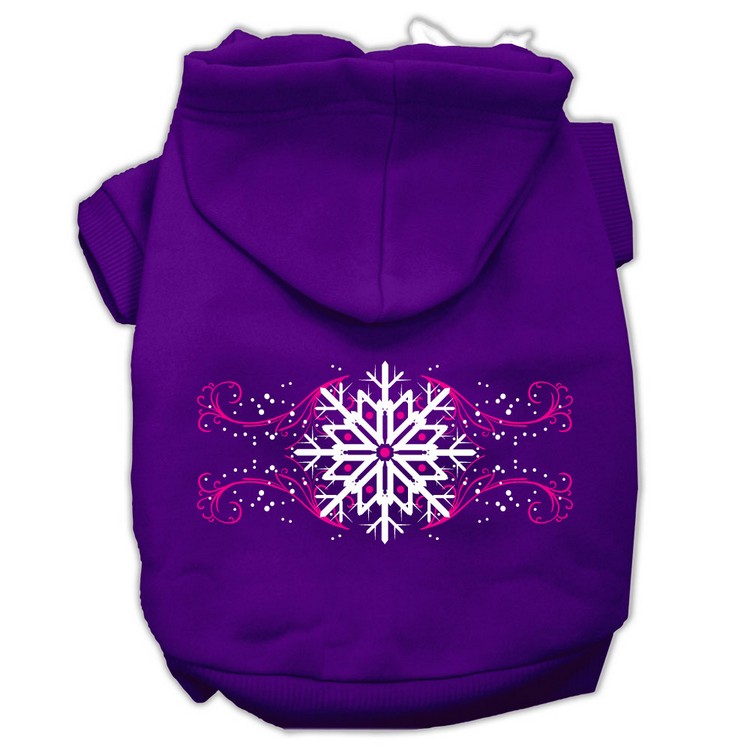 Pink Snowflake Swirls Screenprint Pet Hoodies Purple Size XS