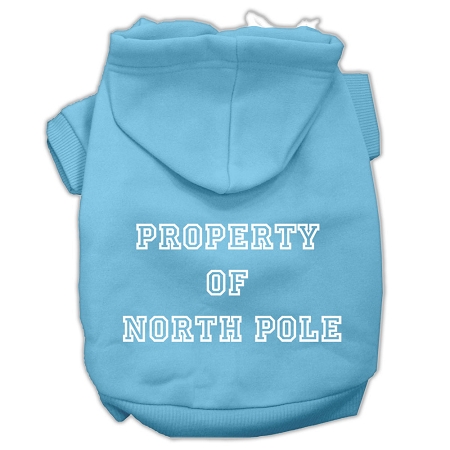 Property of North Pole Screen Print Pet Hoodies Baby Blue Size XS