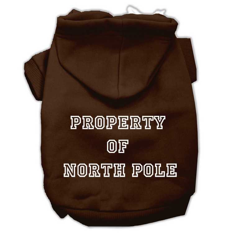 Property of North Pole Screen Print Pet Hoodies Brown Size XS