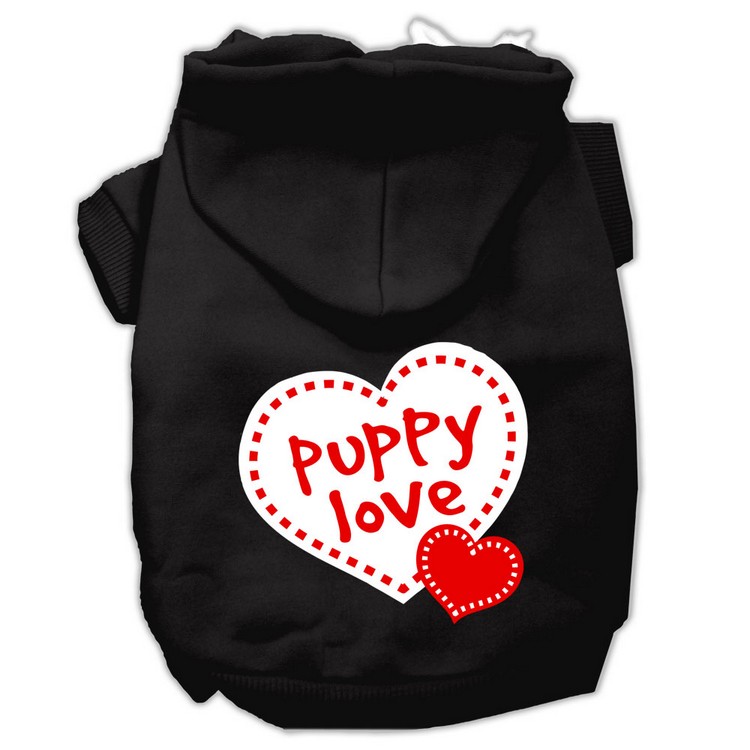 Puppy Love Screen Print Pet Hoodies Black Size XS