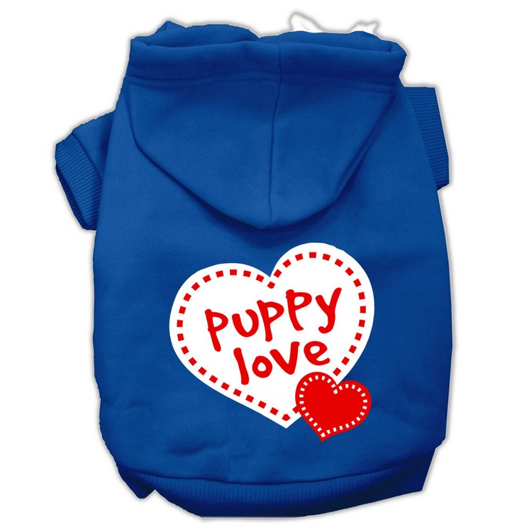 Puppy Love Screen Print Pet Hoodies Blue Size Lg