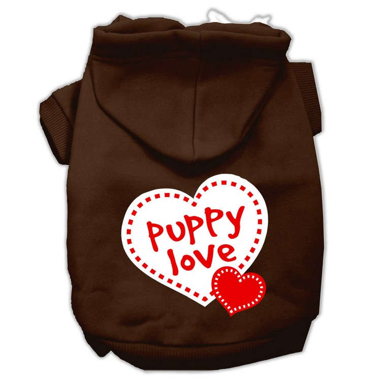 Puppy Love Screen Print Pet Hoodies Brown Size XS