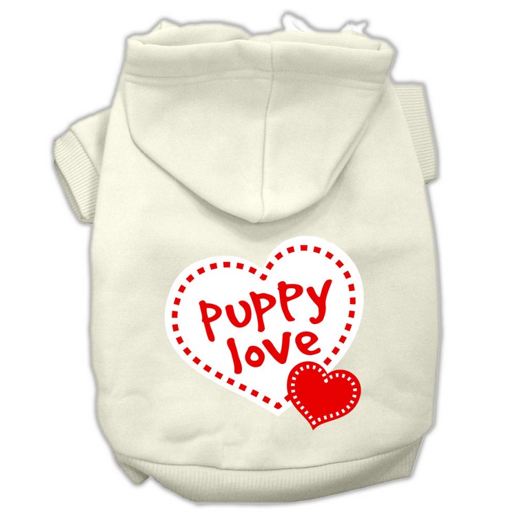 Puppy Love Screen Print Pet Hoodies Cream Size XS