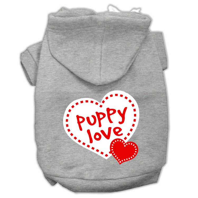 Puppy Love Screen Print Pet Hoodies Grey Size XS