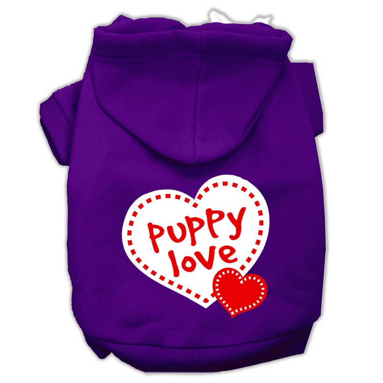 Puppy Love Screen Print Pet Hoodies Purple Size Sm