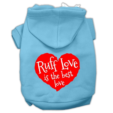 Ruff Love Screen Print Pet Hoodies Baby Blue Size XS