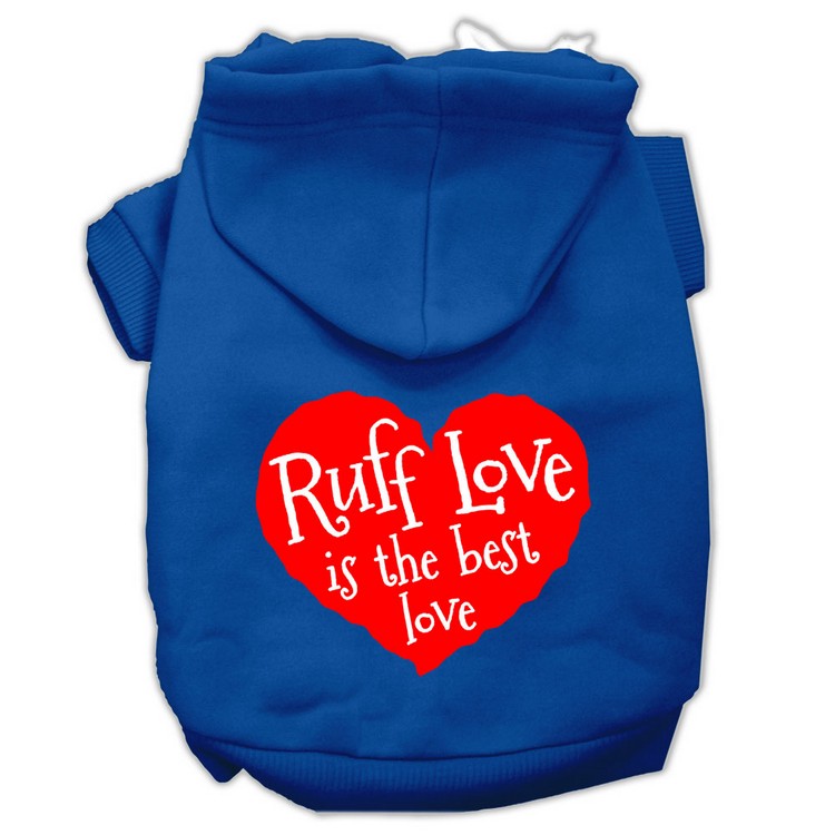 Ruff Love Screen Print Pet Hoodies Blue Size Sm