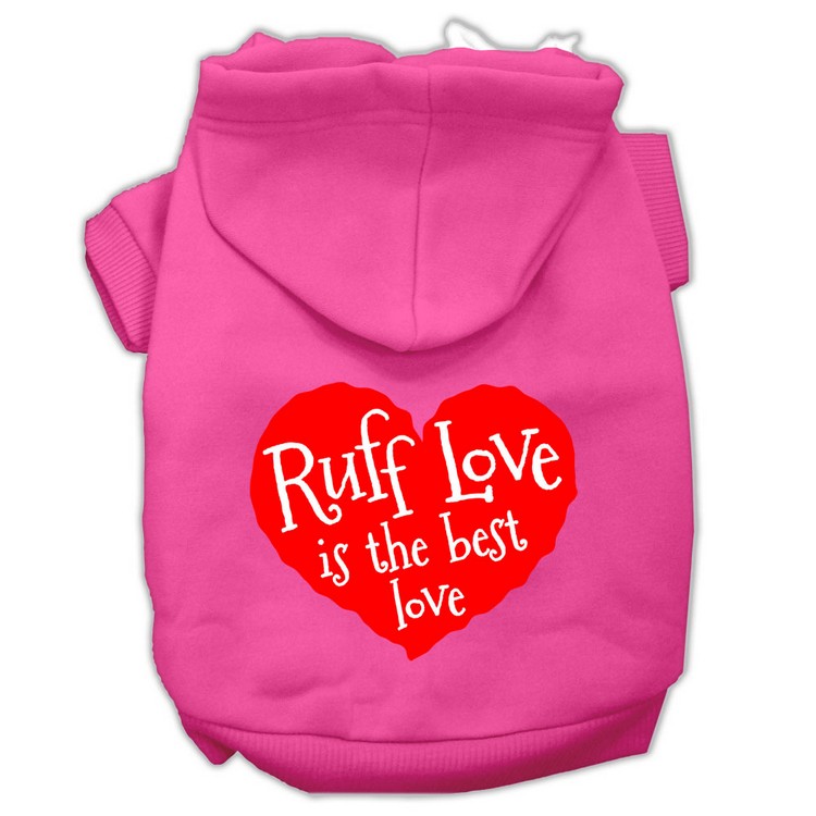 Ruff Love Screen Print Pet Hoodies Bright Pink Size XS