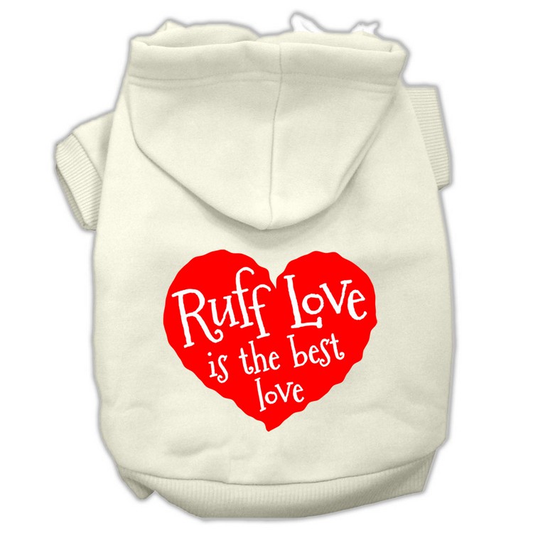 Ruff Love Screen Print Pet Hoodies Cream Size Med