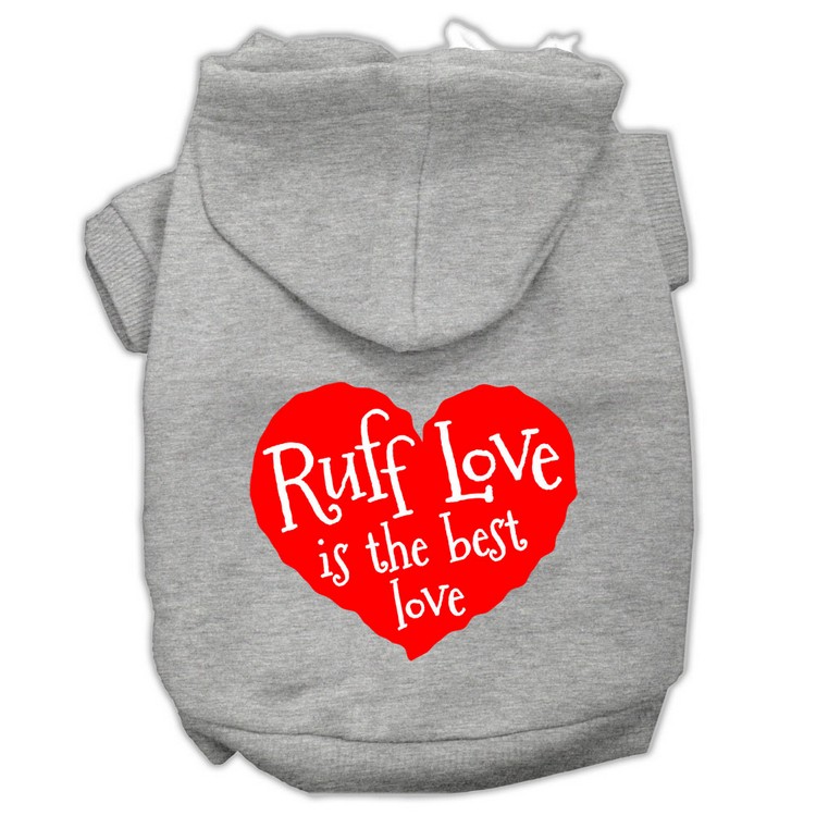 Ruff Love Screen Print Pet Hoodies Grey Size Sm