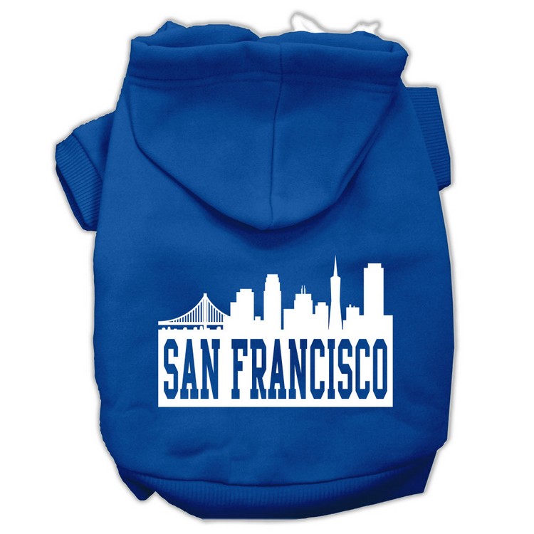 San Francisco Skyline Screen Print Pet Hoodies Blue Size XS