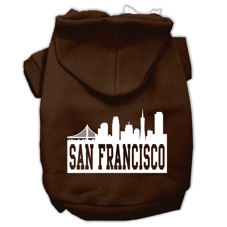 San Francisco Skyline Screen Print Pet Hoodies Brown Size XS