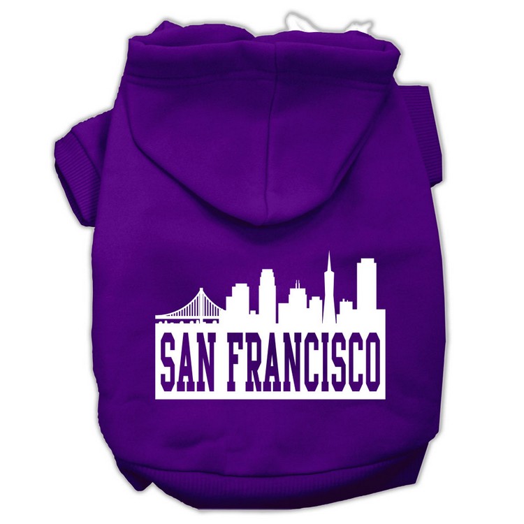 San Francisco Skyline Screen Print Pet Hoodies Purple Size XS