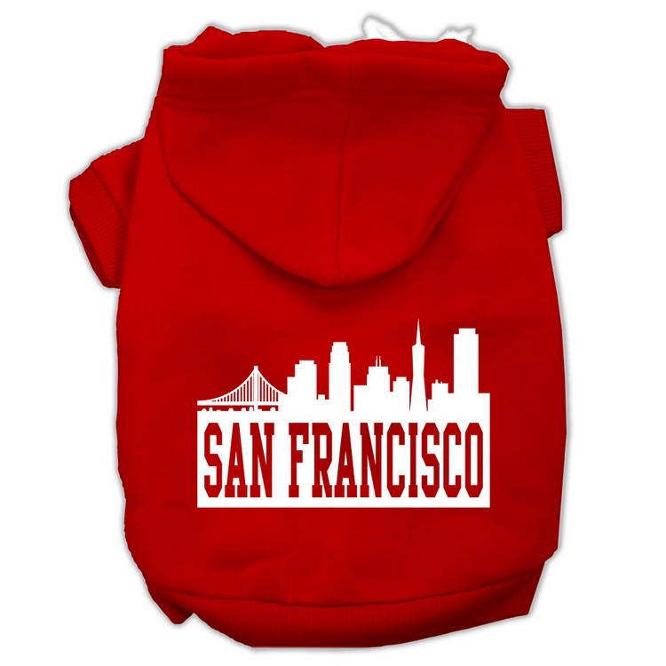 San Francisco Skyline Screen Print Pet Hoodies Red Size XS