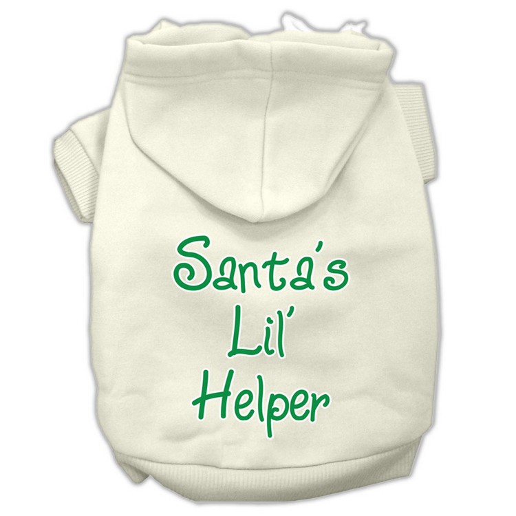 Santa's Lil' Helper Screen Print Pet Hoodies Cream Size XS