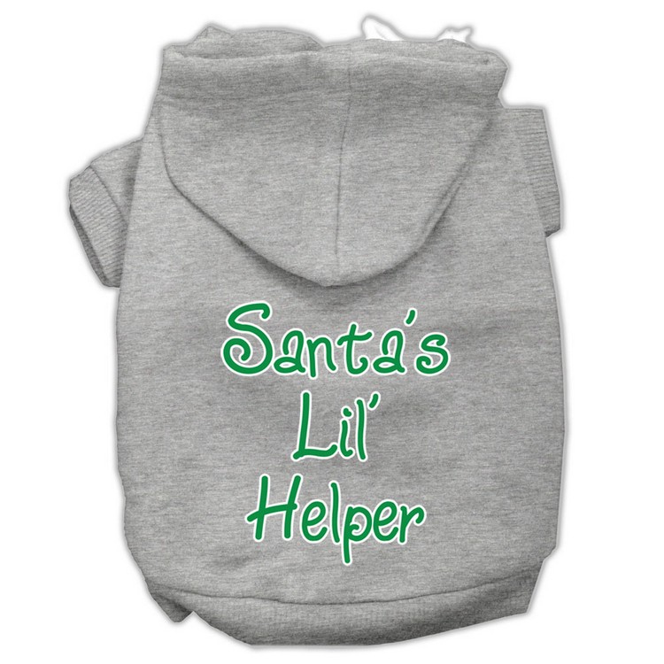 Santa's Lil' Helper Screen Print Pet Hoodies Grey Size Med