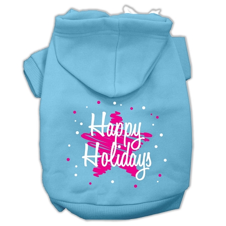 Scribble Happy Holidays Screenprint Pet Hoodies Baby Blue Size XS