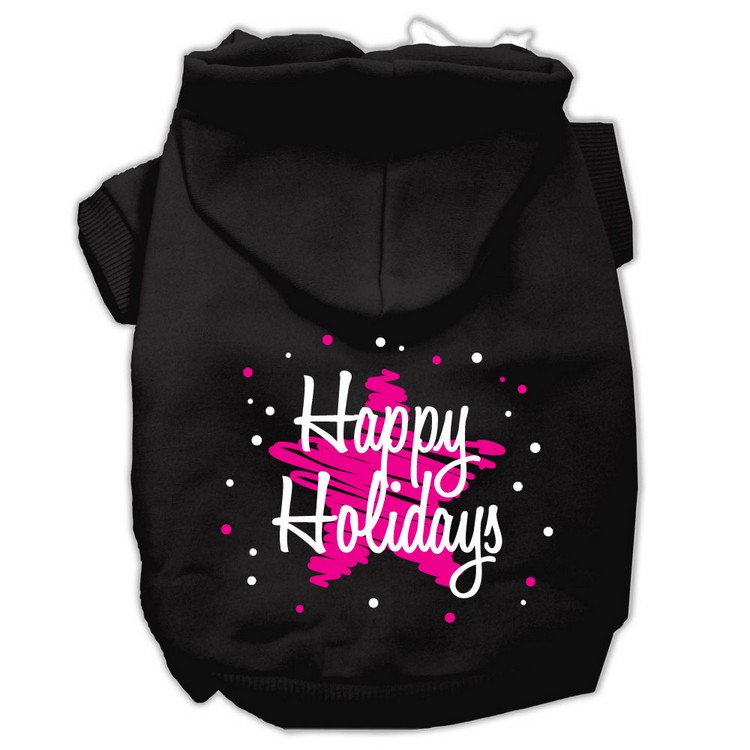 Scribble Happy Holidays Screenprint Pet Hoodies Black Size XS