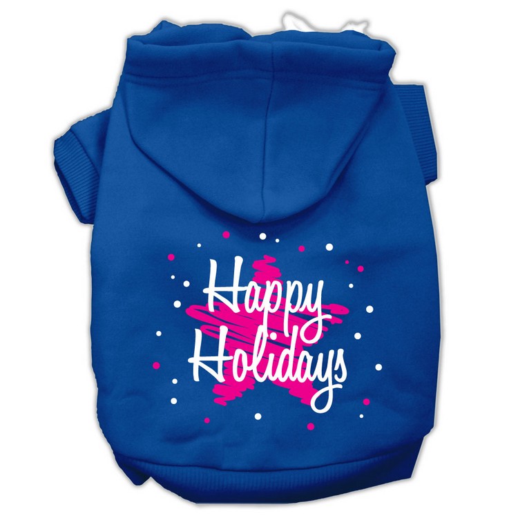 Scribble Happy Holidays Screenprint Pet Hoodies Blue Size XS