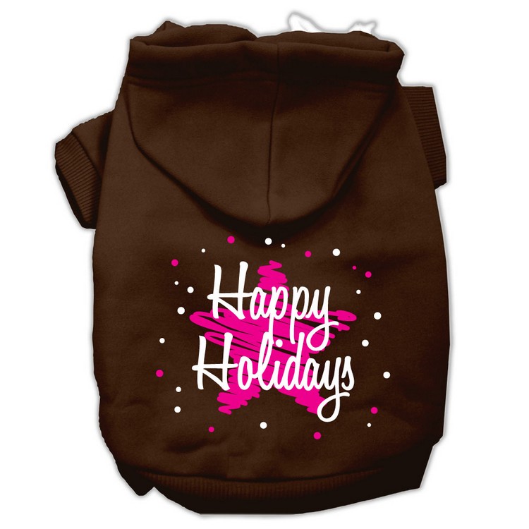 Scribble Happy Holidays Screenprint Pet Hoodies Brown Size S