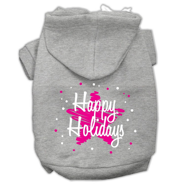 Scribble Happy Holidays Screenprint Pet Hoodies Grey Size XL