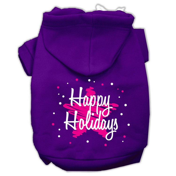 Scribble Happy Holidays Screenprint Pet Hoodies Purple Size M