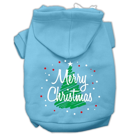 Scribbled Merry Christmas Screenprint Pet Hoodies Baby Blue Size XS