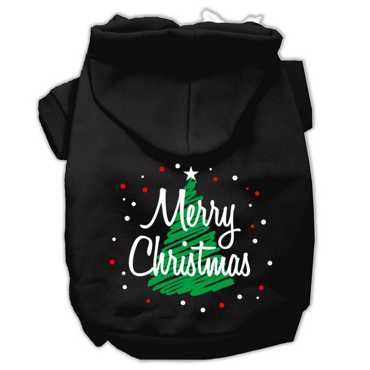 Scribbled Merry Christmas Screenprint Pet Hoodies Black Size XS