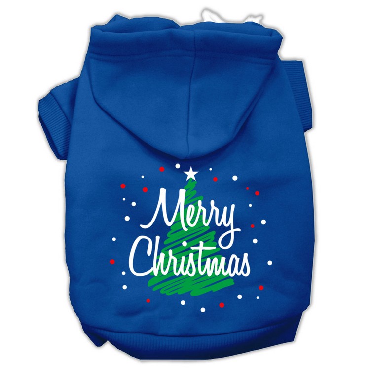 Scribbled Merry Christmas Screenprint Pet Hoodies Blue Size M