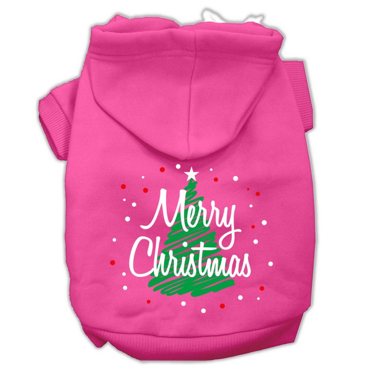 Scribbled Merry Christmas Screenprint Pet Hoodies Bright Pink Size XS