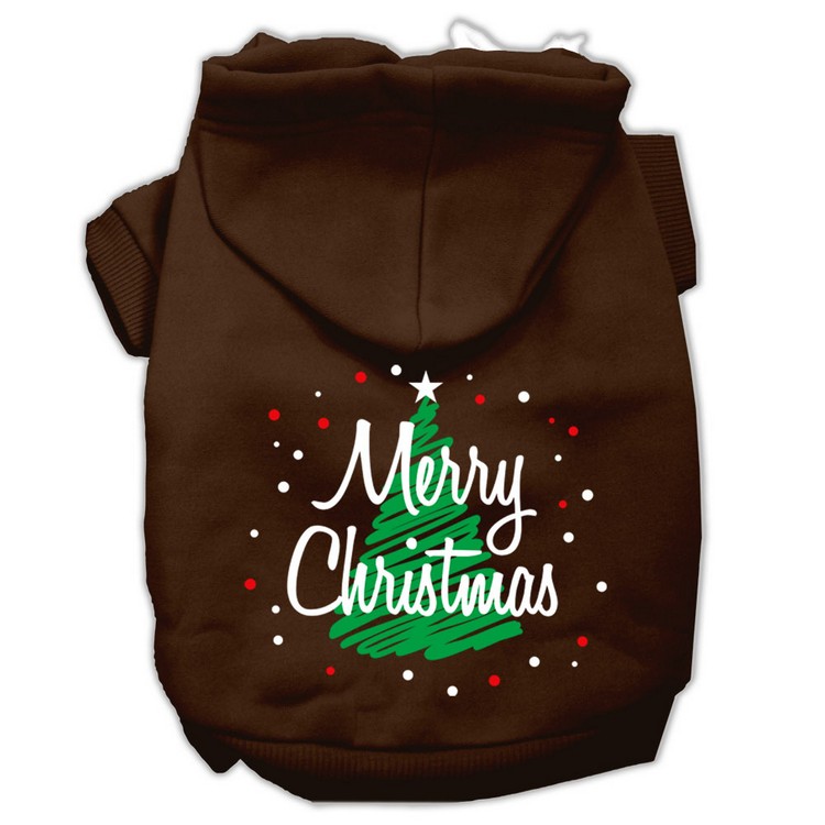 Scribbled Merry Christmas Screenprint Pet Hoodies Brown Size XS