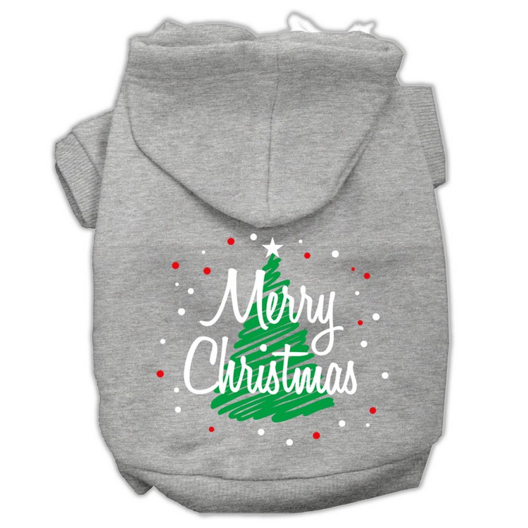 Scribbled Merry Christmas Screenprint Pet Hoodies Grey Size S