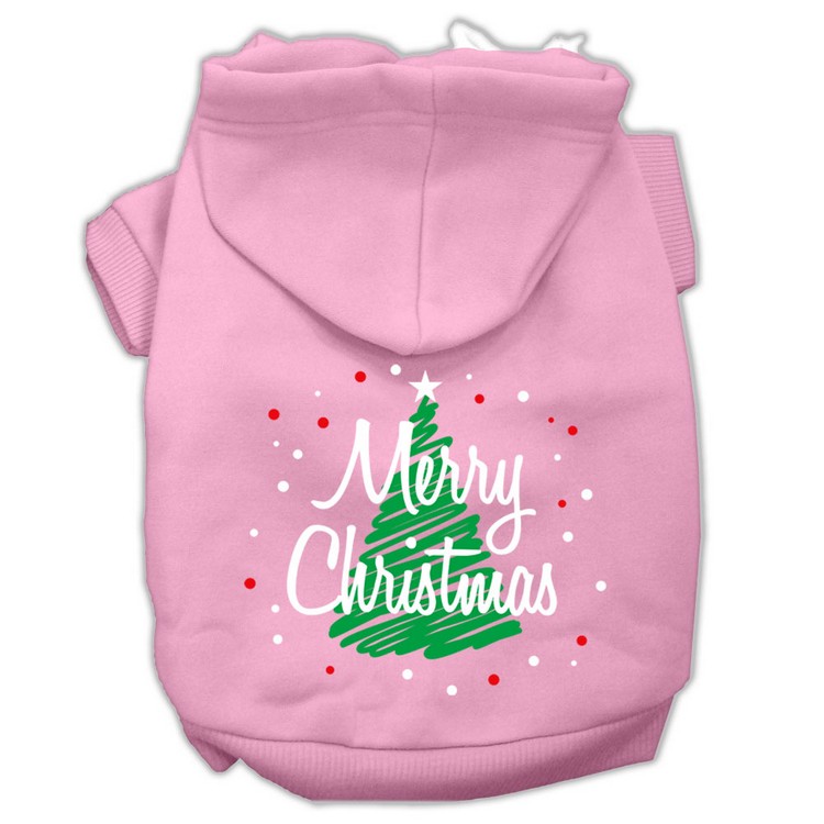 Scribbled Merry Christmas Screenprint Pet Hoodies Light Pink Size XS